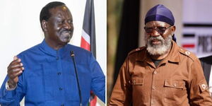 Azimio Party leader Raila Odinga (left) and Roots Party leader George Wajackoya (right) at a past event