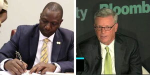 A photo collage of President William Ruto and Visa Inc. CEO Alfred Kelly Jr. 