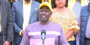 Deputy President William Ruto speaking at his Karen office, on Saturday, April 2, 2022.