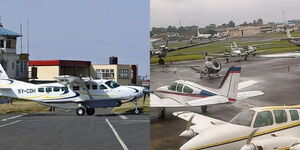 Photo collage showing different planes parked at the Wilson Airport in Nairobi
