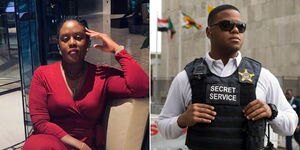 A collage image of Winnie Odinga (LEFT) and a Secret Service officer (RIGHT).