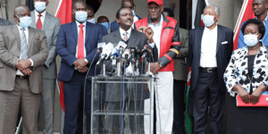 Wiper leader Kalonzo Musyoka addresses the press after signing a post-election coalition with Jubilee at Jubilee House in Nairobi. June 17, 2020.