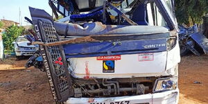 Wreckage after a bus and a truck collided head-on along Mai Mahiu-Narok road on Sarurday, May 21, 2022.