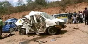 Wreckage from a grisly accident at Kambiti along the Nairobi-Meru Highway