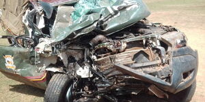 Wreckage of a police vehicle