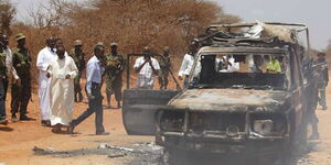 Wreckage of a vehicle that was bombed in Lafey, Mandera County, on March 13, 2015.
