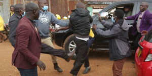 Youth engaged in a scuffle during DP William Ruto's rally in Kisii on Wednesday, December 8, 2021.