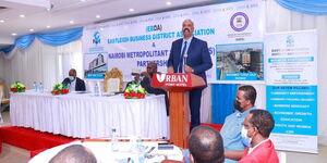 Nairobi Metropolitan Services (NMS) Director General, Lt. Mohamed Badi speaking during the  EDBA forum on August 12 2021