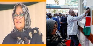 Photo collage between Zarina Merali and President Uhuru Kenyatta during KNH tour on Wednesday May 11, 2022