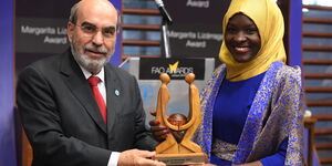 NTV's Zeynab Wandati receiving the prestigious 2017 A.H. Boerma Award by the Food & Agriculture Organization