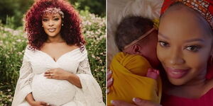 _A collage of Kambua holding her new born daughter