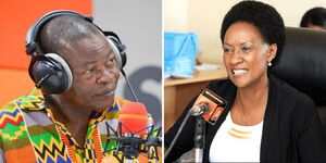 A collage of KUPPET Secretary General Akello Misori (left) and TSC CEO Nancy Macharia (right)