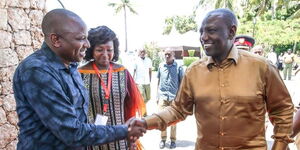 A photo of the Leader of the Majority in the National Assembly Kimani Ichung'wah, Depty Speaker Gladys Boss and President William Ruto during the Parliamentary post-election retreat in Mombasa in his office at.