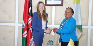 _UK ambassador to Kenya Jane Marriot (left) and Kirinyanga Governor Anne Waiguru (right) in Kirinyaga on Wednesday October 19 2022