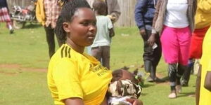 Footballer Winnie Wangui Kamau whose photo went viral after she was captured breastfeeding her child on March 8, 2021