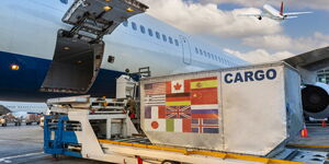 A cargo plane being loaded