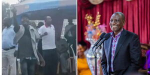 A collage of a section of attendees at Mashujaa Celebrations in Juja mwho heckled and President William Ruto.