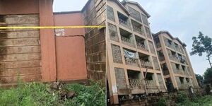 A collage of a building with cracks in Kiamumbi, Kiambu County 
