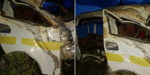 A collage of a matatu involved in an accident in Kirinyaga on Saturday March 23, 2024