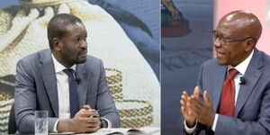 A collage of Nairobi Senator Edwin Sifuna (left) and Kakamega Senator Boni Khalwale (right) during a media interview