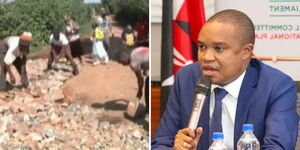 A Collage of Residents of Mutirithia village repairing a road and Molo MP Kimani Kuria.