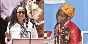 A collage of Nakuru county governor Susan Kihika and mother to children who fed on chameleon