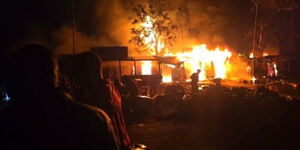 A fire incident at Kisumu Bus Park, on Wednesday, August 6.