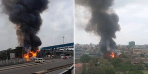 A lorry with gas blasts at Fedha Stage in Nairobi.