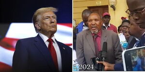A photo collage of American President Donald Trump and 72 year old George Ngige during an interview in Nairobi on Dcember 3, 2024