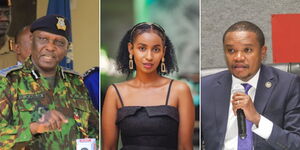 A photo collage of Inspector General Douglas Kanja, actress Sarah Hassan and Molo MP Kuria Kimani.
