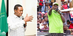 A photo collage of the labour Cabinet Secretary Alfred Murua and Former Deputy President Rigathi Gachagua