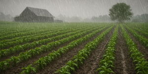 A photo of rain on a farm.