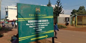 A photo of the Bungoma law courts signage