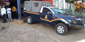 A police vehicle at a crime scene in Embu County on Saturday March 9, 2023