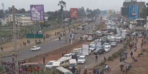 A section of Ngong Road blocked by matatu operators.