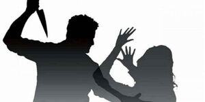 A silhouette of a man about to stab a woman