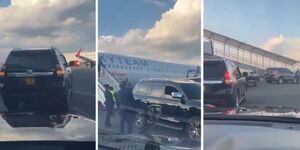 A photo collage of SUV units picking up a VIP at the Jomo Kenyatta International Airport (JKIA).