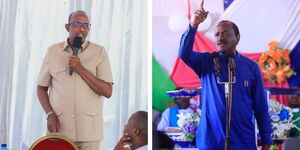 A photo collage of Health Cabinet Secretary Aden Duale and Wiper Leader Kalonzo Musyoka addressing seprate events.