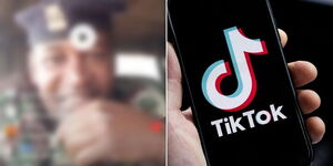 A blurred image of a police officer's clip that went viral on Wednesday, July 19, 2023 and TikTok's logo. 