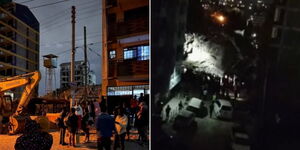 A collage of a collapsed building in Mirema on Sunday 24, 2023  