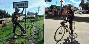 A collage of a cyclist who rode a bike from Kisii to Nairobi on December 25, 2023