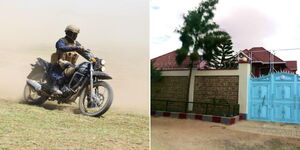 A collage of a DCI officer during training in April 2023 (left) and a house where DCI recovered stolen goods in Machakos on Augus 23, 2023 (lef)