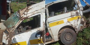 A collage of a matatu involved in an accident in Naivasha on October 22, 2023