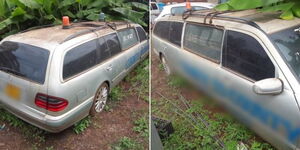 A collage of a Mercedes Benz limousine parked at a yard