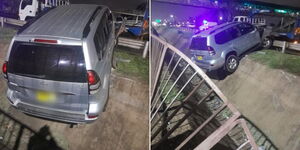A collage of a prado involved in an accident along Thika Road on December 3,2023