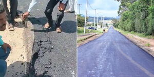 A collage of a road in India (left) and a road unveiled in Machakos County (right) in 2023