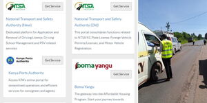 A collage of  a screengrab of the eCitizen platform (left) and NTSA officers on the road on April 11, 2023