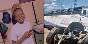A collage of a student from Pwani University (left) and the institution's bus involved in an accident on March 2023 (left)