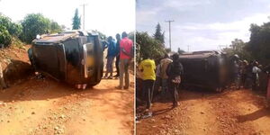 A collage of a vehicle overturned in Elgeyo Marakwet on February 26, 2024