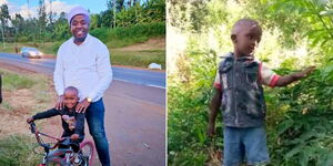 A collage of Baby Ethan and philanthropist Karangu Muraya